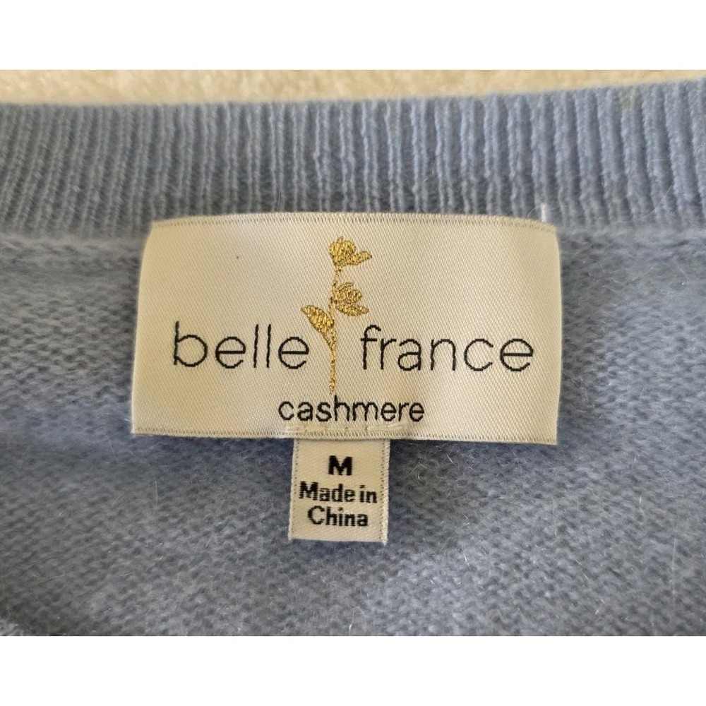 Belle France Womens 100% Cashmere Sweater Size Meduim Solid Blue - Picture 5 of 7